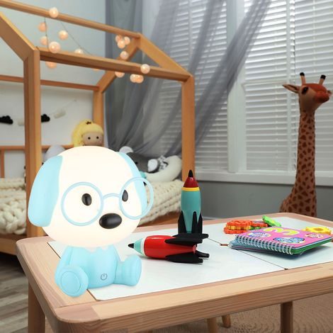 LED Tischleuchte Kinderlampe Nachttischlampe Hund blau Touchdimmer Tischlampe, 1W 32lm warmweiß, LxH 18x20 cm