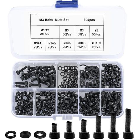 Schrauben Muttern Set Unterlegscheiben Hex M3 Schwarz 300 (1/5)