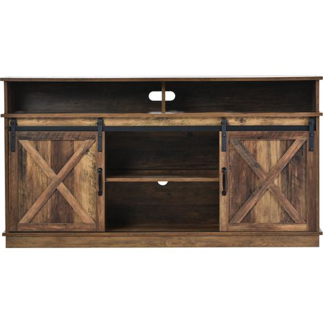 Mobile TV rustico con 2 ante scorrevoli, ripiani regolabili, effetto legno marrone, 148 x 40 x 78 cm (1/5)