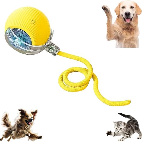 Jouet interactif pour animaux de compagnie - Balle intelligente avec lumière LED, rotation automatique à 360° pour chats et chiens, rechargeable, jaunejaune (1/5)
