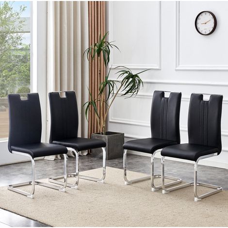 MEUBLIV Pack de 2 sillas de comedor negras de PU con respaldo ergonómico (1/5)