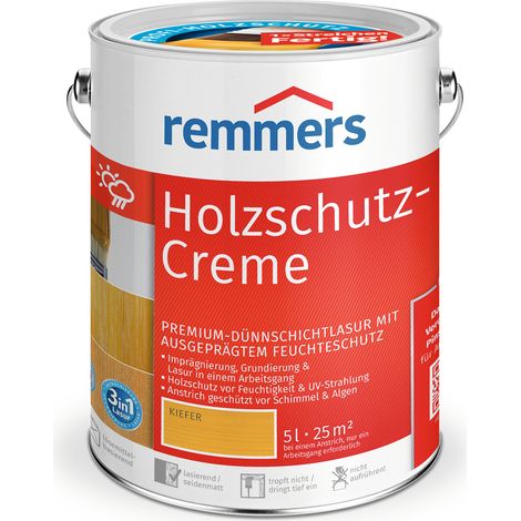 Remmers Holzschutz-Creme 3in1 kiefer, 5 Liter, tropffreie Holzlasur für aussen, 3facher Holzschutz mit Imprägnierung + Grundierung + Lasur