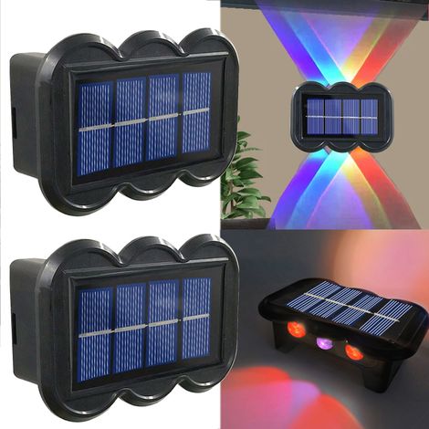 Lampes étanches d'extérieur, lot de 2 appliques solaires solaires du crépuscule à l'aube, lampes solaires couleur murales de haut en bas, de jardin (1/5)