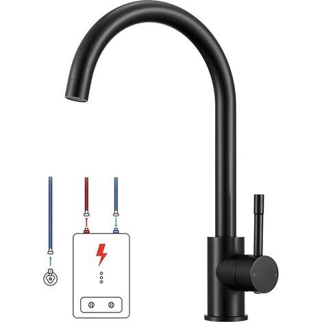 Robinet de cuisine basse pression - Noir - Pivotant à 360° - Avec 3 ports G3/8 - Installation facile - Mitigeur sous évier (1/5)