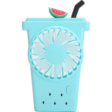 Mini-Ventilator, tragbar, USB-wiederaufladbar, Cartoon-Muster, 3 Geschwindigkeitsstufen, blau, ideal für den Einsatz zu Hause und im Freien. (1/5)