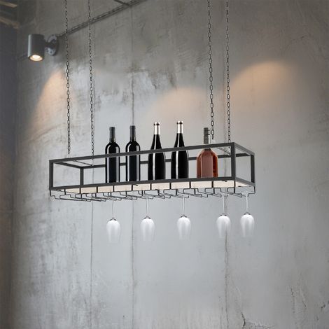 YISSALE - Shelf suspendu 100 cm - Regard de plafond avec supports pour verres de vin et bouteilles de vin (1/5)