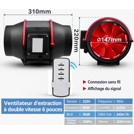 Extracteur d'air de gaine circulaire YJ-150 6 pouces 80W à télécommande 2 vitesses noir 6 220v 80w-1 3 kg – Livraison gratuite