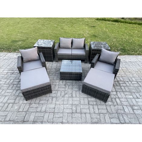Fimous Rattan Wicker Garden Furniture 6 Seater Patio Conservatory Sofa Set with Square Coffee Table Armchair 2 Seater Sofa 2 Big Footstool 2 Side Tables (1/5)