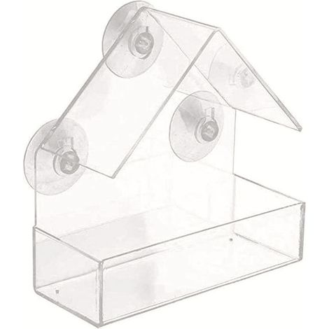 Mangeoire pour Fenêtre en Acrylic Transparent 15×7×15cm avec 3 Ventouses Fortes pour Oiseaux sauvages (1/5)