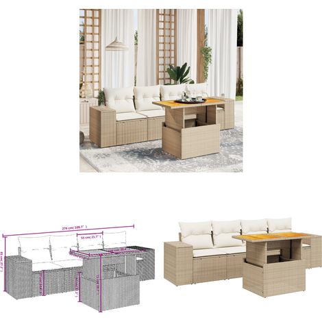 Salon de jardin avec coussins 5 pcs beige résine tressée - Ensemble Salon De Jardin - Salon Extérieur - Meuble Jardin - Résine Tressée - Rotin Synthétique - Home & Living (1/3)