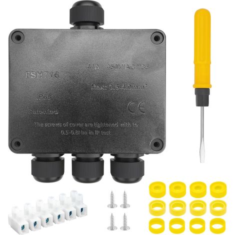 Boite de Dérivation étanche Exterieur, Boite de Jonction Etanche IP68, Connecteur Electrique Etanche 4 Voies, Boîte de Jonction de Câble de Connexion pour électrique Câble Ø 5-15 mm, noire (1/5)