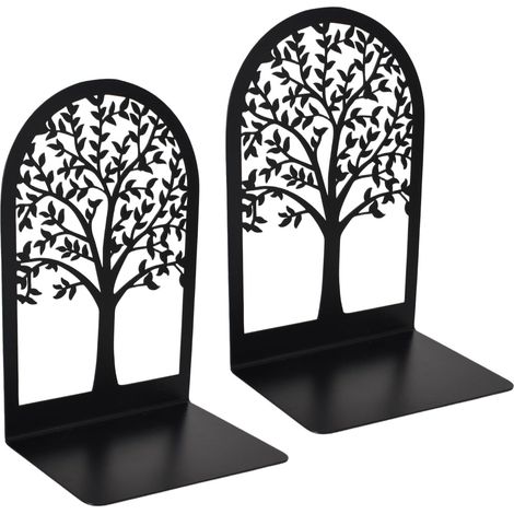 2 serre-livres métal noir design arbre, presse-livres antidérapants résistants, école, bureau, maison (1/4)