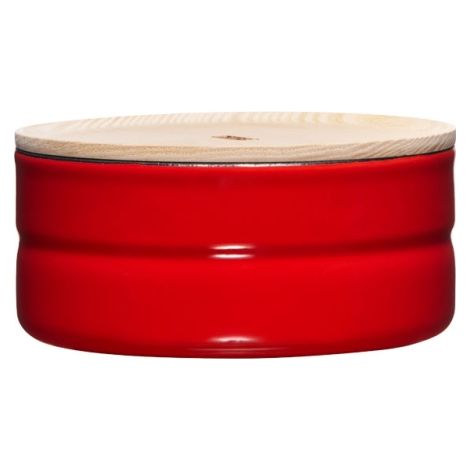 Riess Vorratsdose mit Eschenholzdeckel Ø13cm 0,5L Tomato Emaille
