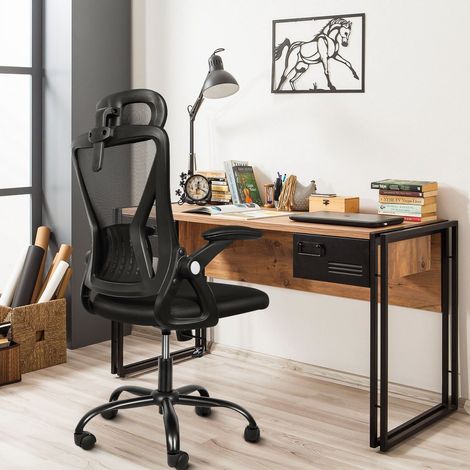 Hofuton Chaise Bureau Ergonomique, Chaise Bureau avec Verrouillage de l'inclinaison à 90130 °, Maille Appui-tête, Coussin en Eponge, Accoudoir, Fauteuil Bureau Capacité 150KG, Noir (1/5)