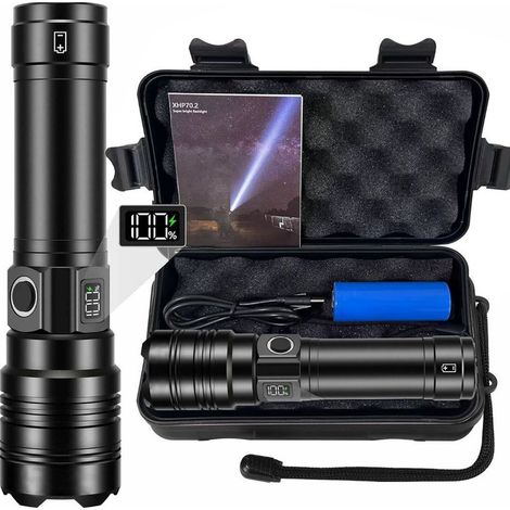 Lampe Torche LED Ultra Puissante 50000 Lumens Rechargeable Tactique Militaire IP67 Zoomable 5 Modes pour Camping Randonnée Urgence (1/5)
