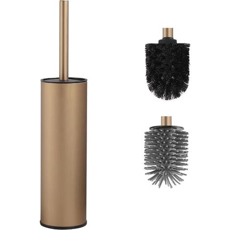 Brosse WC en métal Lot de 2 Acier inoxydable couleur champagne doré Nettoyage en profondeur, anti-gouttes (1/5)