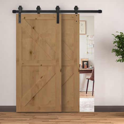 2M Kit porte coulissante de grange, rail porte coulissante double de 100 cm de large, épaisseur 35-40 mm, charge 90 kg (1/5)