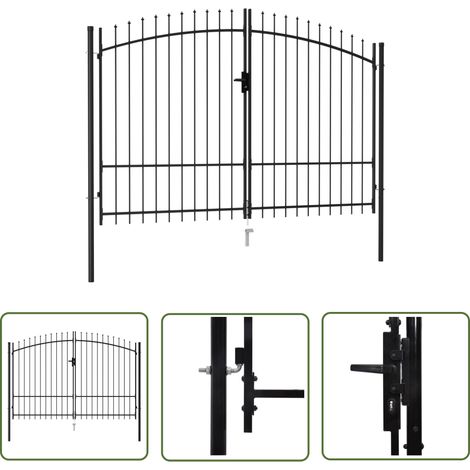The Living Store Portillon double porte avec dessus à pointe Acier 3x2 m Noir - Portail De Jardin - Portillon - Clôture - Barriere De Jardin - Portail Aluminium (1/5)