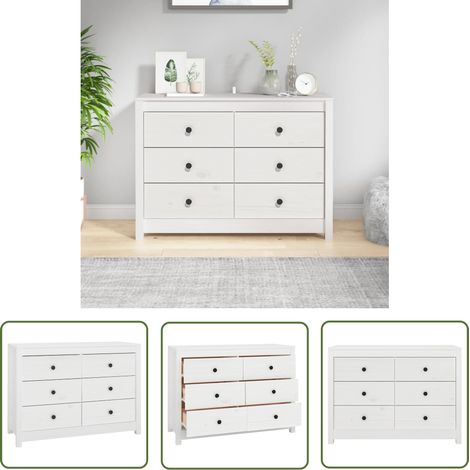 The Living Store Armoire latérale Blanc 100x40x72 cm Bois de pin massif - Meuble Buffet - Armoire Blanche - Meuble De Rangement - Commode - Bois Massif (1/5)