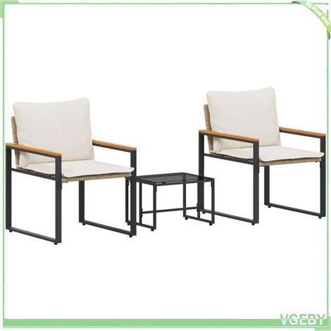 Ensemble de meubles d'extérieur 3 pièces - FAFEICY - 42026948 - Beige et blanc crème - Rotin - Coussins mousse mémoire (1/5)