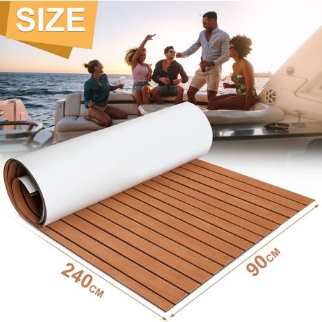 Wolketon Tapis de pont EVA Tapis de bateau en mousse Feuille de pont en teck Faux bateau 1X Stripes 2400x900x5mm Marron