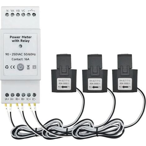 Tuya Smart Life Compteur D'Énergie WiFi Bidirectionnel Triphasé avec Interrupteur à Contact Sec App Monitor 80A AC110V/240V (1/5)