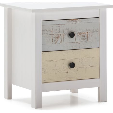 Comodino Magda Bianco con 2 cassetti di Diversi Colori, Realizzato in Pino Massiccio (1/5)