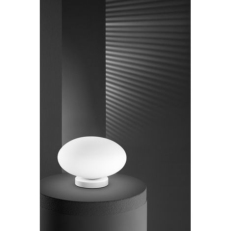 Lampe de Table en Verre Soufflé Blanc Satiné, Structure en Métal Peint, Douille E27, Design Élégant pour Intérieurs - Produit par Perenz Design