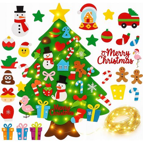 Albero di Natale in feltro con chiusure in velcro e decorazioni per bambini, 40 pezzi + 50 luci LED, 105 cm. (1/5)