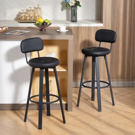 Tabouret de bar en similicuir noir, rembourré, pivotant 360°, avec repose-pieds,43.5×38×99cm (1/5)