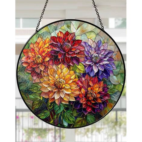 Attrape-soleil vitrail dahlia 9 cm, fenêtre suspendue, décoration maison
