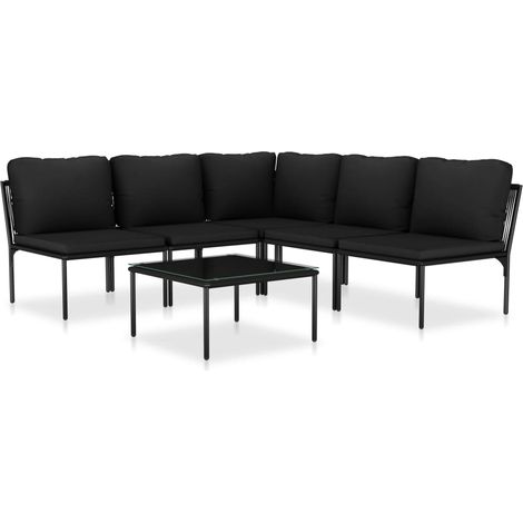 Muebles de jardín muebles de exterior juego de muebles de 6 piezas con cojines de PVC negro 020016837