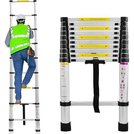 Échelle télescopique 3.2m Échelle Télescopique Aluminium Multi-Fonction Échelle Pliable Portable et Pliante HENGMEI-DOU
