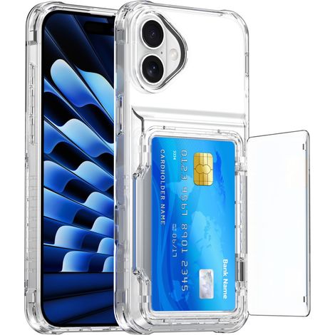 Custodia per iPhone 16, con porta carte e supporto, trasparente (1/5)
