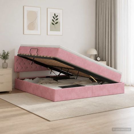 vidaXL Lit de Rangement avec tête de lit Rose 180 x 200 cm Velours (1/5)