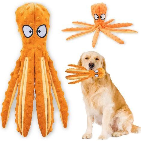 Jouet interactif pour chien Squeaky Dog, pieuvre à mâcher sans rembourrage avec papier crissant pour chiens moyens et grands. (1/5)
