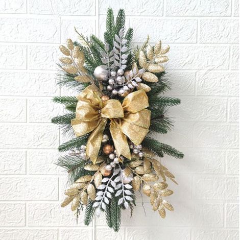 Guirlandes lumineuses de Noël, guirlande sans fil en forme de goutte d'eau pour escalier, couronnes de Noël pour la décoration de la porte d'entrée et de la maison,26cm (doré) (1/5)