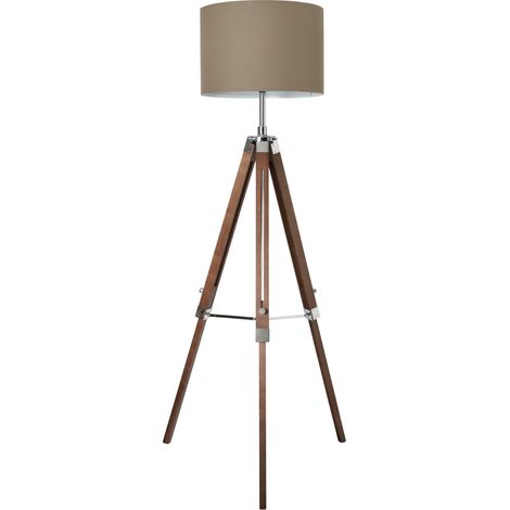 Litecraft Keegan Adjustable Wood Tripod Floor Lamp With Taupe Shade - Dark Brown (1/5)