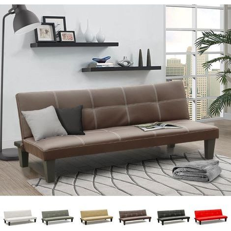 Modus Sofà – Canapé convertible 3 places clic-clac en similicuir marron – Dimensions 175 x 80 x 69 cm – Mécanisme clic-clac pratique – Confort optimal (1/5)