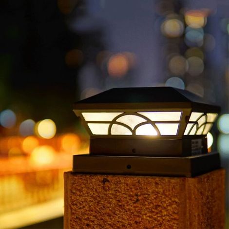 Lampe de pilier solaire 3000K / 6000K360 ° lumières de pilier lumineuses extérieure IP65 lampe frontale de pilier étanche noire lampe de pilier solaire étanche extérieure pour jardin cour paysa (1/5)