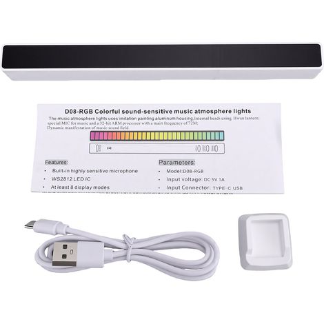 Bande LED RGB avec activation vocale, rythme musical, type C, capteur sonore, pour voiture, ambiance festive et jeux vidéo. (1/5)