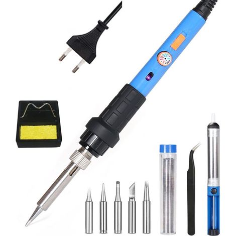 Fer à Souder Set, 60W Kit de Soudage Electrique Température Réglable 220480℃ avec Interrupteur ON/OFF, 5 Pointe Soudage Pompe à Dessouder support Fil de Soudure Pincettes, (1/5)