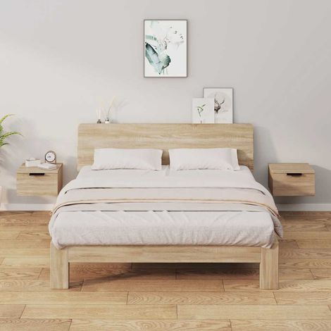 vidaXL Mesita de noche de pared 2 uds color roble Sonoma 34x30x20 cm (1/5)