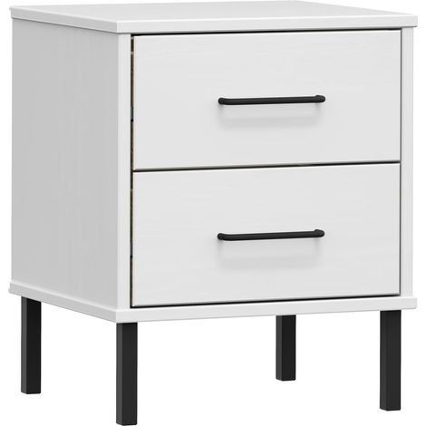 Maison Exclusive - Comodino con Gambe in Metallo Bianco Legno Massello Pino OSLO