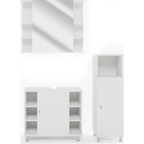 Badmöbel-Set Fynn, Weiß, 3 Teile, mit Midischrank, Vicco