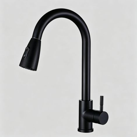Mitigeur cuisine extractible noir mat inox 2 fonctions – robinet d'évier pivotant 360° avec douchette, jet et spray (1/3)
