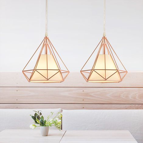 Lustre Suspension Vintage Rétro Industrielle Cage en Métal Plafonnier Luminaire Doré Rose 2PCS (1/5)