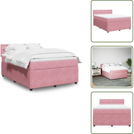 vidaXL Sommier à lattes de lit avec matelas Rose 140x190 cm Velours (1/5)