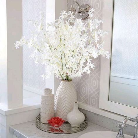 Bouquet de 3 fleurs de cerisier blanches artificielles Sakura en soie de 115 cm (KLB)-AquaForge (1/5)