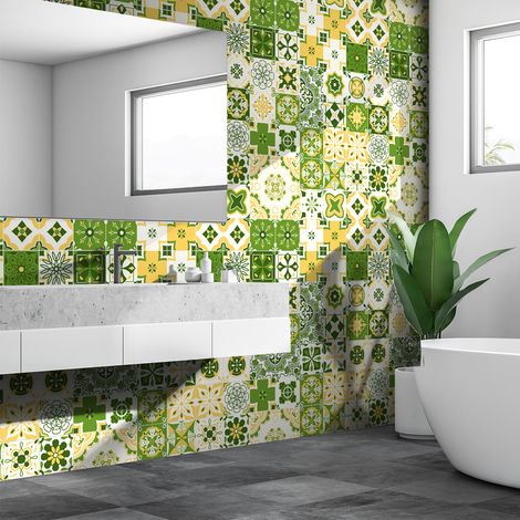 Sticker Mural Carrelage adhésif Cuisine Salle de Bain - 30 STICKERS CARREAUX DE CIMENT AZULEJOS NATELIA - 30stickers10x10cm (1/5)